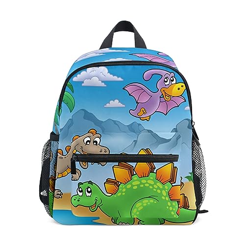 Kinderrucksack Junge Mädchen Kindergarten, Cartoon Niedlicher Dinosaurier Lässig Mini Backpack Büchertasche mit Brustgurt von alaza
