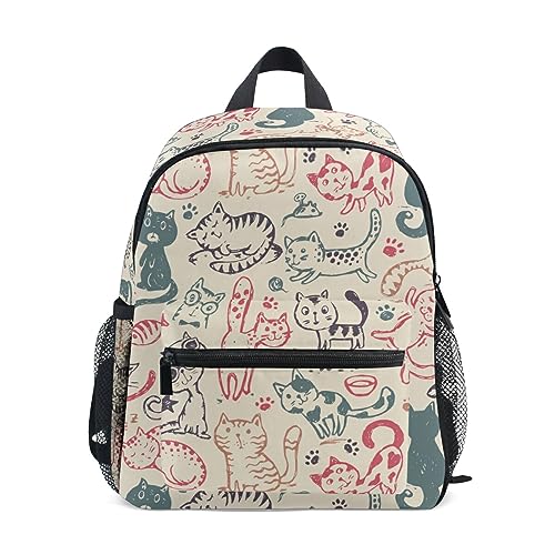 Kinderrucksack Junge Mädchen Kindergarten, Süße Katze Lässig Mini Backpack Büchertasche mit Brustgurt von alaza