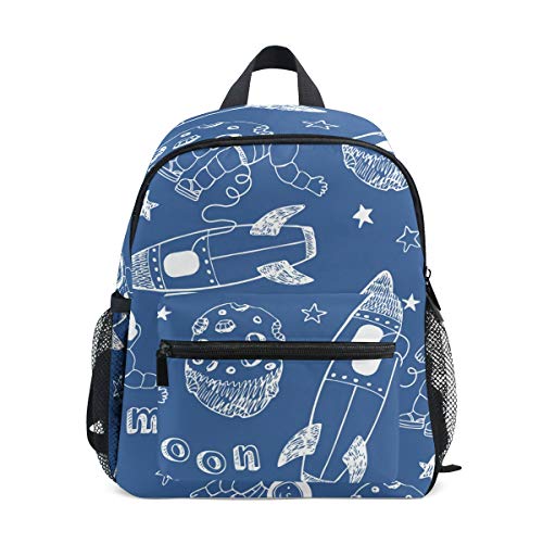 Kinderrucksack Junge Mädchen Kindergarten, Karikatur Astronaut Planet Und Rocket Lässig Mini Backpack Büchertasche mit Brustgurt von alaza