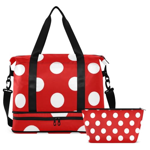 Sporttasche für Damen und Herren, Rot und Weiß gepunktet, erweiterbar, große Kapazität, Sporttasche, Rot / Weiß gepunktet, 1 size von alaza