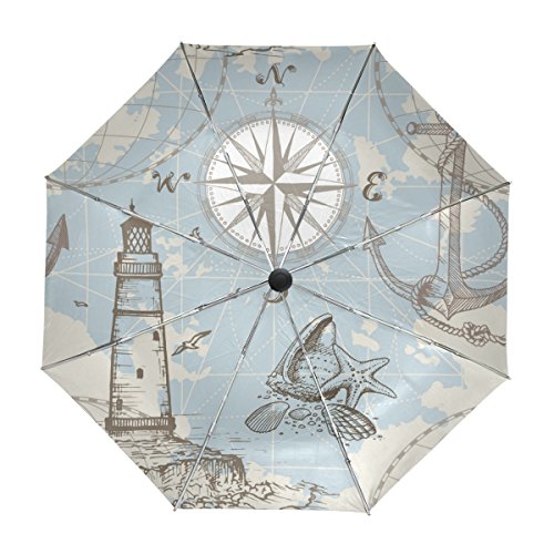 alaza Anker Kompass Leuchtturm Shell Regenschirm Reise Auto Öffnen Schließen UV-Schutz-windundurchlässiges Leichtes Regenschirm von alaza
