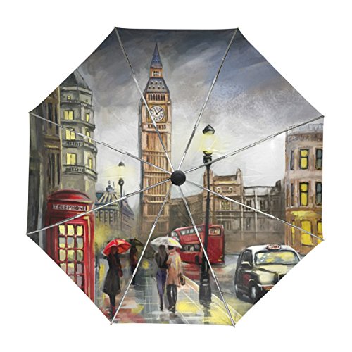 alaza Big Ben London-Ölgemälde Regenschirm Reise Auto Öffnen Schließen UV-Schutz Windsicher von alaza