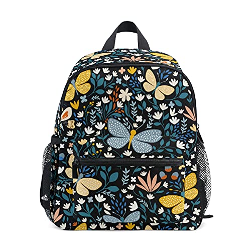 Kinderrucksack Mädchen Junge Kindergarten, Schmetterlinge Blumen Lässig Mini Backpack Büchertasche mit Brustgurt von alaza