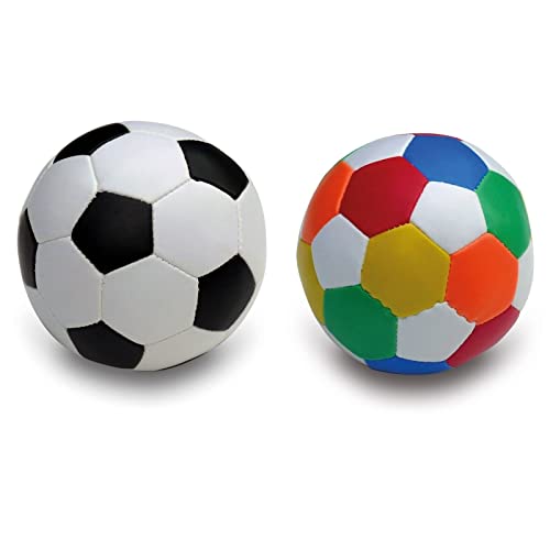 alldoro 60305 Softball Ø 10 cm, 1 Fußball 1 Ball, Softfußball aus Schaumstoff, Kinderball für Drinnen und Draußen, Spielball für Kinder und Babys ab 0 Monaten, 2er Set Schwarz/Weiß + Bunt von alldoro