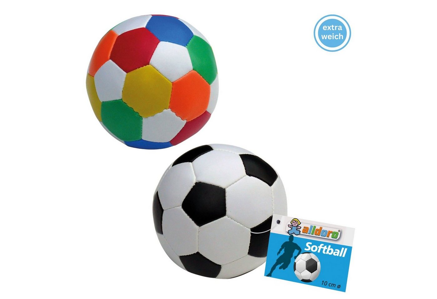alldoro Softball 60305, 2er Set, Ø 10 cm, schwarz-weiß & bunt, extra weiche, kleine Spielbälle von alldoro