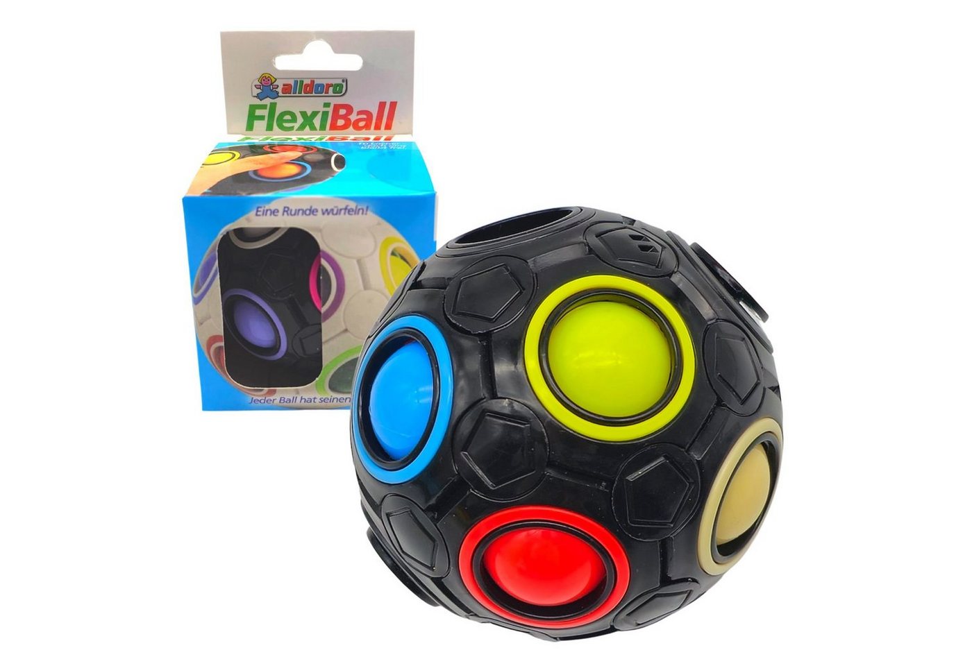 alldoro Spiel, 63075, Flexi Ball Ø 7 cm, schwarzer Puzzle-Ball mit Drehfunktion von alldoro