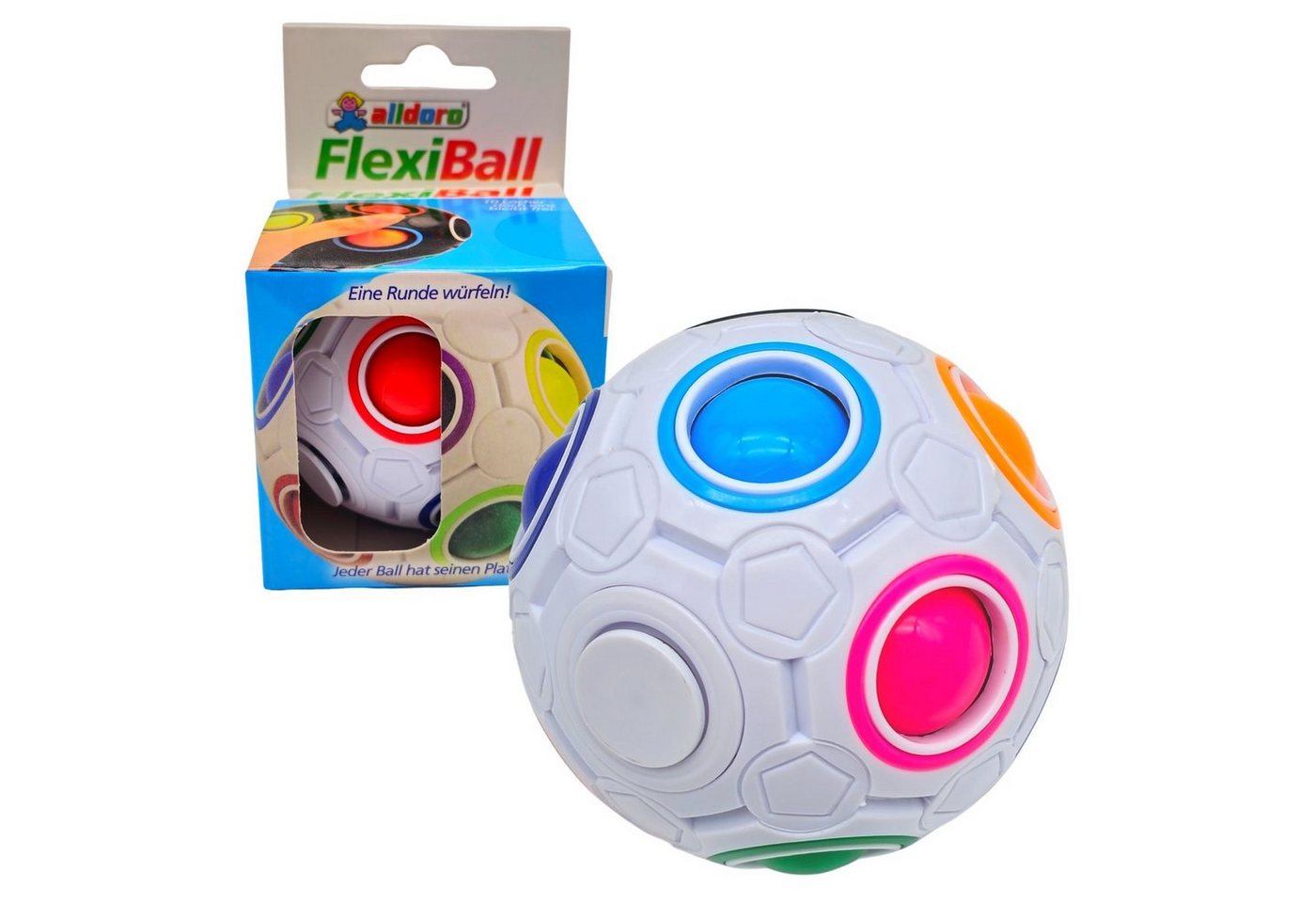 alldoro Spiel, 63076, Flexi Ball Ø 7 cm, weißer Puzzle-Ball mit Drehfunktion von alldoro