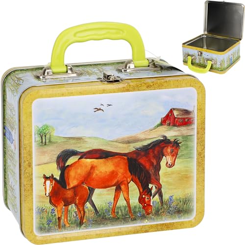 alles-meine.de GmbH Koffer - Kinderkoffer aus Metall - Pferde & Fohlen - groß - 21 cm - ideal für Spielzeug und als Geldgeschenk - Metallkoffer - Blech Blechkoffer Tiere Haustier.. von alles-meine.de GmbH