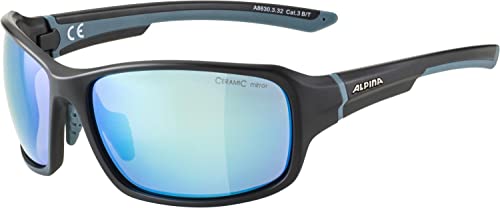 ALPINA LYRON - Verspiegelte und Bruchsichere Sport- & Fahrradbrille Mit 100% UV-Schutz Für Erwachsene, black matt-blue, One Size von ALPINA