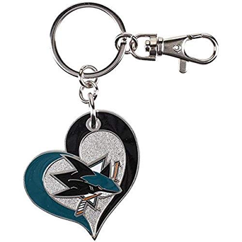 aminco Unisex-Erwachsene Keychain NHL San Jose Sharks Swirl Heart Schlüsselanhänger, Mehrfarbig, 4 von aminco