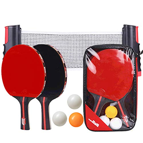 aoory Tischtennisschläger Set mit tragbarem einziehbarem Tischtennisnetze 2 Schläger 3 Bälle Aufbewahrungstasche von aoory