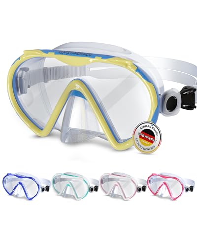 aquazon Beach Schnorchelbrille, Schwimmbrille, Taucherbrille für Kinder und Erwachsene, Farbe:Blue-Yellow Junior von aquazon