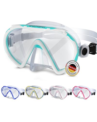 aquazon Beach Schnorchelbrille, Schwimmbrille, Taucherbrille für Kinder und Erwachsene, Farbe:Green White Junior von aquazon