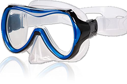 aquazon Maui Junior Medium Schnorchelbrille, Taucherbrille, Schwimmbrille, Tauchmaske für Kinder, Jugendliche von 7-12 Jahren, Tempered Glas, sehr robust, tolle Passform, Farbe:blau Junior von aquazon