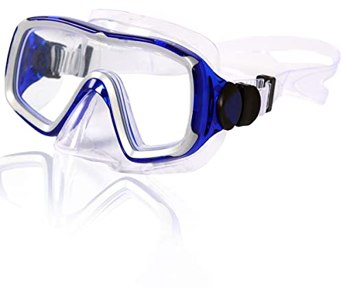 aquazon Nizza hochwertige Schnorchelbrille, Taucherbrille, Schwimmbrille, Tauchmaske für Erwachsene, Senior Size, Tempered Glas, Antibeschlag, Silikon, sehr robust, Farbe:blau transparent von aquazon