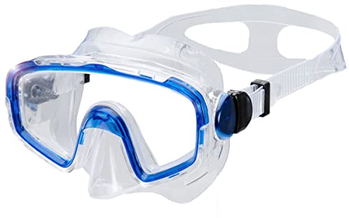 AQUAZON Shark Junior Medium Schnorchelbrille, Taucherbrille, Schwimmbrille, Tauchmaske für Kinder, Jugendliche von 7-12 Jahren, Tempered Glas, sehr robust, tolle Paßform , Farbe:blau transparent von aquazon