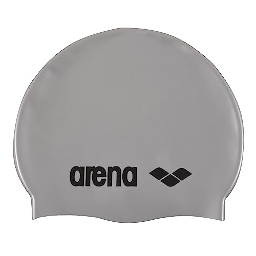 ARENA Unisex – Erwachsene Kinder Badekappe Classic Silicone Jr Silber Schwimmkappe, Silver-Black, Einheitsgröße EU von ARENA
