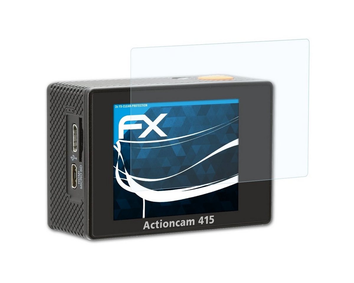 atFoliX Schutzfolie Displayschutz für Rollei Actioncam 415 / 425, (3 Folien), Ultraklar und hartbeschichtet von atFoliX