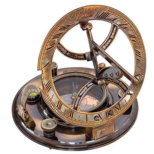 Kompass Maritim Sonnenuhr Dekoration Messing Glas Antik-Stil Replik 13cm von aubaho