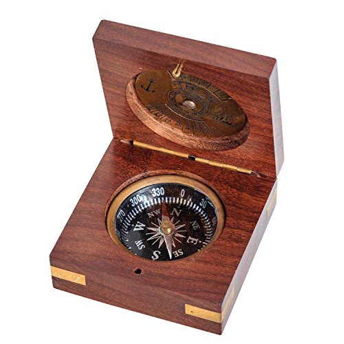 Kompass mit 100 Jahres Kalender Maritim Dekoration Navigation Messing Antik-Stil von aubaho