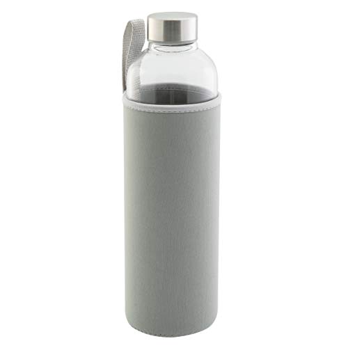axentia Trinkflasche aus Glas, Wasserflasche mit Neoprenhülle in Grau, ca. 1 l von axentia