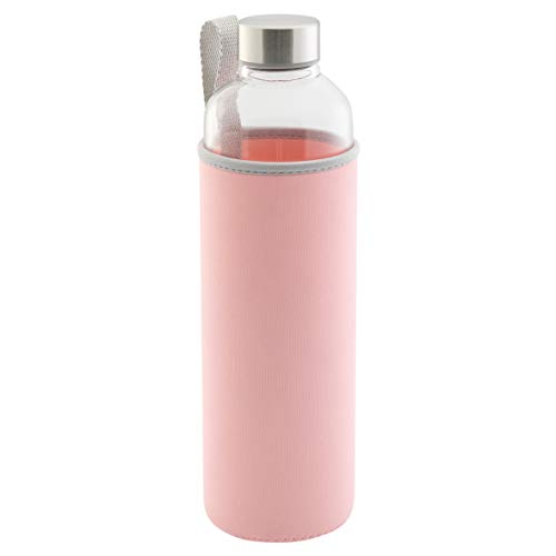 axentia Trinkflasche aus Glas, Wasserflasche mit Neoprenhülle in Rosa, ca. 1 l von axentia