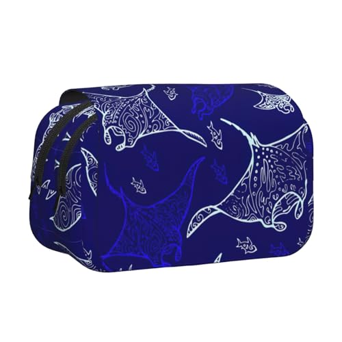 axzttupy Manta Ray and Fish Print Stilvolle Bleistifttasche Reise Büro Zubehör Praktischer Make-up Schreibwaren Organizer von axzttupy