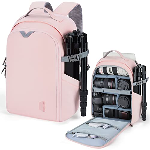 BAGSMART Kamerarucksack, DSLR SLR kameratasche Passend für 15,6-zoll Laptops, Wasserfeste Fotorucksack mit Regenschutz, Stativhalter, Groß (Rosa) von bagsmart