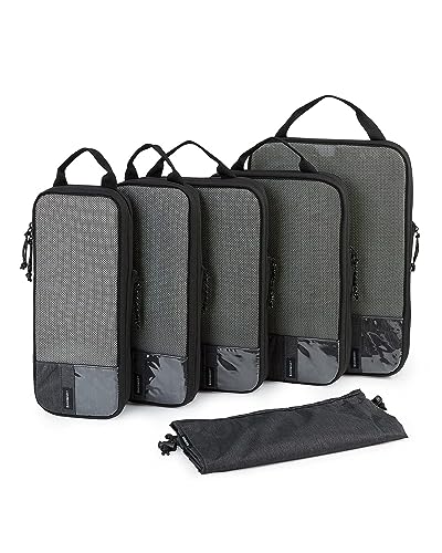 BAGSMART Kleidertaschen Set 6 Teilig packtaschen Kompression Packwürfel Set mit Wäschesack für Rucksack,reise organizer,Koffer Organizer auf Travel,Schwarz von bagsmart