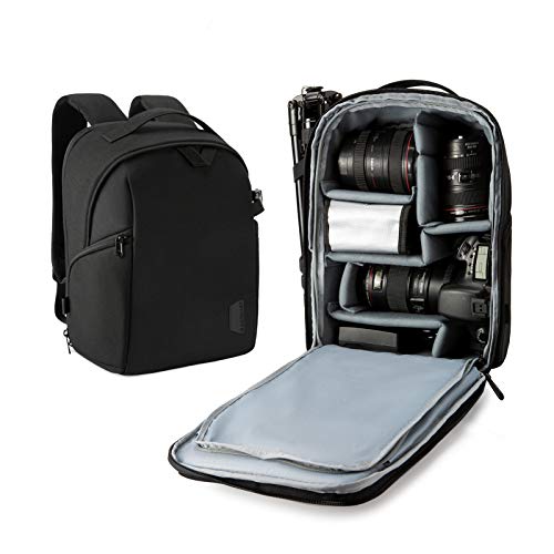 bagsmart Kamerarucksack, DSLR SLR Kameratasche Passend für 13,3-zoll Laptops, Wasserfeste Fotorucksack mit Regenschutz, Stativhalter, Mittel (Schwarz) von bagsmart