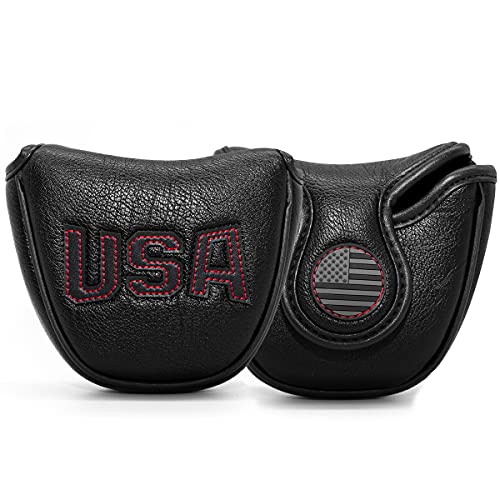 USA Mallet Putter Abdeckung Schlägerhaube Magnetische Golfschlägerhauben Schlägerschutz Ausrüstung für Odyssey Two Ball Stroke Lab Durable PU Leder Golf Zubehör (Schwarz + Rot Stitching(Upgrade)) von barudan golf