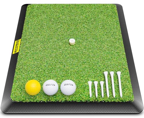 BAYINBULAK Golf Replaceable Practice Mats Premium, Golf Hitting Mat of 16mm Synthetic Turf with Rubber Base- Tee Holder- Plastic Tees- Golf Balls, 1 Pack von bayinbulak