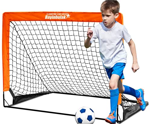 BAYINBULAK Faltbar Fußballtore mit Glasfaserstangen für Kinder, hochwertigen Tornetzen für Indoor, Outdoor & Garten (4'x3', Orange) von bayinbulak