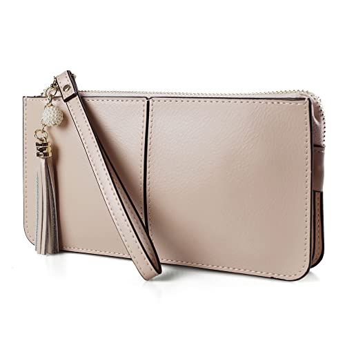 befen Handgelenktasche Damen, Echtes Leder Clutch Damen mit Kartenfächern und Handgelenkband für Weihnachten Phone 8 Plus, Nackt Farbe von befen