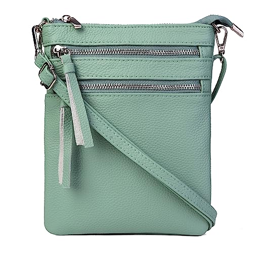 befen Small Leather Crossbody Purses for Women, Multi Pocket Cross Body Bag Zipper Purse and Handbags, Functional Slim Shoulder Bag with Adjustable Long Strap (Mint Green) von befen