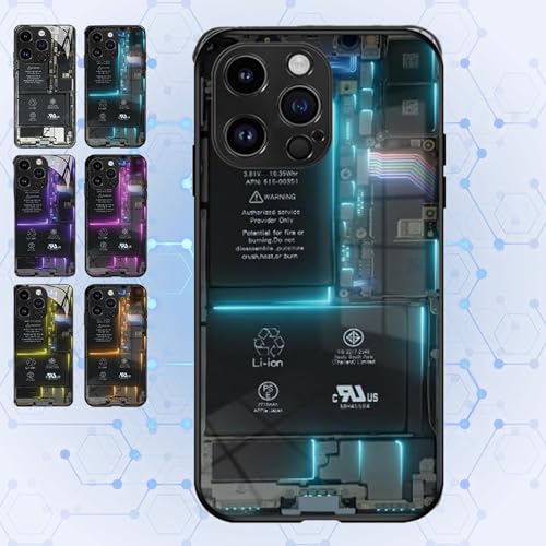 Circuit Board Glass Phone Case, for iPhone 15 14 13 12 11Pro Max Circuit Board Anti-Fall Mobile Phone Case, Sleek Motherboard Pattern Liquid Silicone Mobile Phone Case (Blue,12) von behound