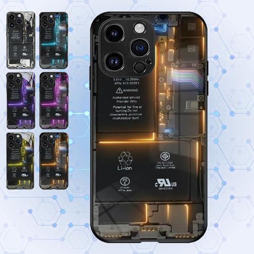 Circuit Board Glass Phone Case, for iPhone 15 14 13 12 11Pro Max Circuit Board Anti-Fall Mobile Phone Case, Sleek Motherboard Pattern Liquid Silicone Mobile Phone Case (Orange,11) von behound