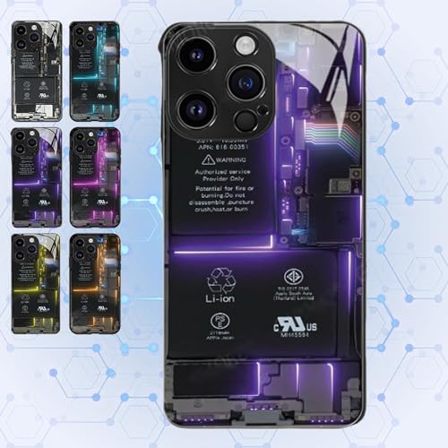 Circuit Board Glass Phone Case, for iPhone 15 14 13 12 11Pro Max Circuit Board Anti-Fall Mobile Phone Case, Sleek Motherboard Pattern Liquid Silicone Mobile Phone Case (Purple,11) von behound
