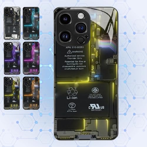 Circuit Board Glass Phone Case, for iPhone 15 14 13 12 11Pro Max Circuit Board Anti-Fall Mobile Phone Case, Sleek Motherboard Pattern Liquid Silicone Mobile Phone Case (Yellow,14 ProMax) von behound