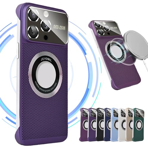 Electroplating Heat Dissipation Magnetic Hollow Phone Case for iPhone 15 14 13 12 Pro Max, Borderless Large Window Magnetic Cooling Case, Ice Sense Heat Dissipation Phone Cover (14ProMax,Dark Purple) von behound