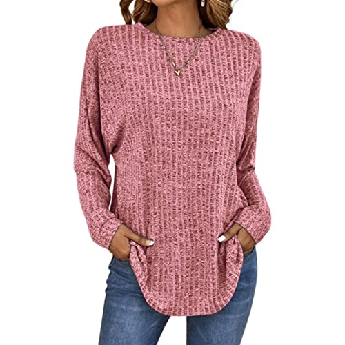 behound Casual Long-Sleeved Sweater, 2023 European and American New Long Sleeved Hollow Knitted Sweater Women (Pink,L) von behound