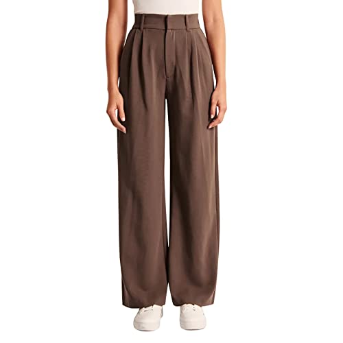 behound Lightweight Tailored Wide Leg Pants, Womens Casual Effortless Tailored Wide Leg Pants (Brown,5XL) von behound