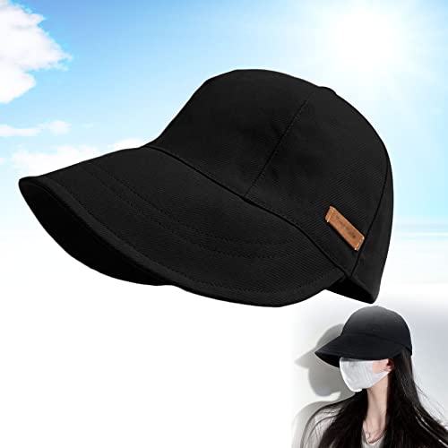 behound Uv Protection Big Hats for Women, Sun Visor Hat for Women Everyday Uv Protection, 2023 Sunscreen Anti-Ultraviolet Foldable Fisherman's Hat Cooling Hat (Black,Thin) von behound