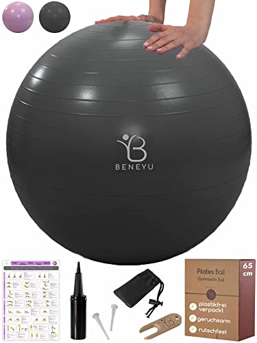 beneyu® Robuster & Rutschfester Gymnastikball mit Stabiler Doppelhub-Handpumpe - Ideal als Pilates Ball, Yoga Ball oder Sitzball bis 300 kg von beneyu