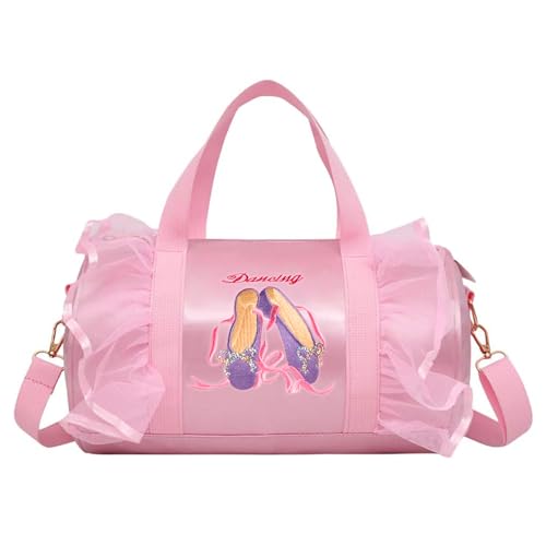 besbomig Prinzessin Tanztasche Balletttasche Umhängetasche Sporttasche Tasche Farbe pink Geschenk Dance Gym für Mädchen, Rosa-4 von besbomig