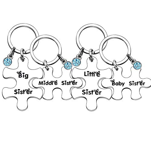 Schlüsselanhänger mit Aufschrift "Big Sis Middle Sis Lil Sis" für Schwestern, Freunde, Geburtstag, Weihnachten, 4 Stück, silber, L, Modern von bifriend
