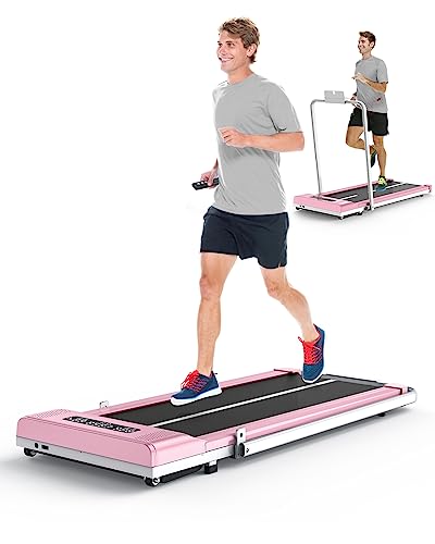 bigzzia Laufband Walking Pad Untertisch - Laufbänder Laufgerät für Zuhause Elektrisch mit Bluetooth-Lautsprecher Trainingsgerät Heim-Fitnessgerät (L - Mit klappbarer Griffstange, Rosa-Weiß) von bigzzia