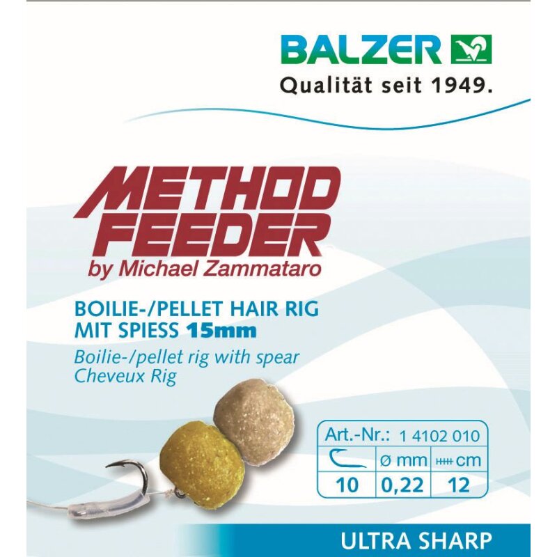 BALZER Feedermaster Hair Rig mit Speer 15mm Gr.14 12cm 0,18mm 5Stk.