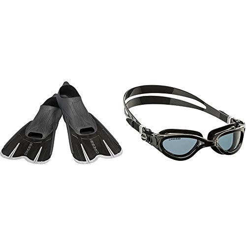 Cressi Agua Short Premium Schwimmflossen Kurz Self Adjusting + Flash Premium Schwimmbrille Antibeschlag und 100% UV Schutz