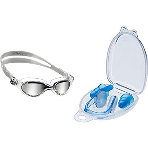 Cressi Flash - Premium Schwimmbrille Antibeschlag und 100% UV Schutz + Nasenklemme und Ohrstöpsel Ear Plugs und Nose Clip
